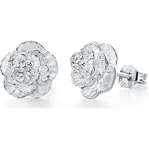 2021 Authentic Silver Color Jewelry Flower Stud Earrings For Women Jewelry Ed74 Brincos Para As Mulheres Bijoux Aros