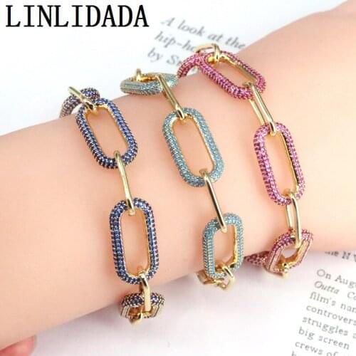 3Pcs, Colorful CZ Bracelet Women Handmade Jewelry Gift Fashion Geometric Oval Bracelet Zirconia Link Chain Bracelet Gift