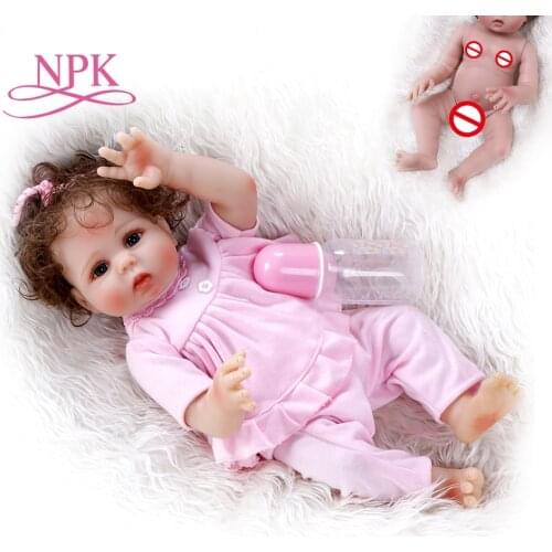 48CM premie baby size realistic reborn bebe full body soft silicone cuddly baby Anatomically Correct bath toy in pink dress
