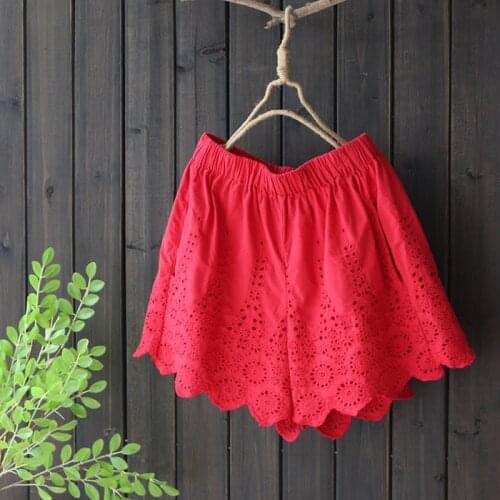 4822 new summer women Japan style cotton wide leg pants mori girl loose embroidery casual short pants