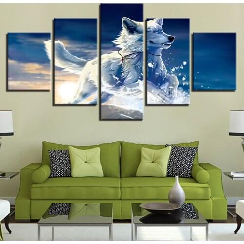 5 Panel Canvas Painting Running Husky snow dog Wall Art Painting Modular Wallpapers Poster Print for living room Home Decor