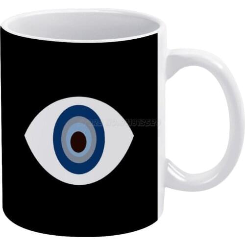 Evil Eye White Mug White Ceramic Tea Cup Birthday Gift Milk Cups and Mugs Greek Eye Evil Evil Eye Hamsa Blue Hipster Spirit Sy
