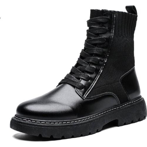 Italian Fashion Motorcycle Boots Men Casual Leather Shoes Black Military Ankle Boots Men Lace Up Western Cowboy Boots For Men