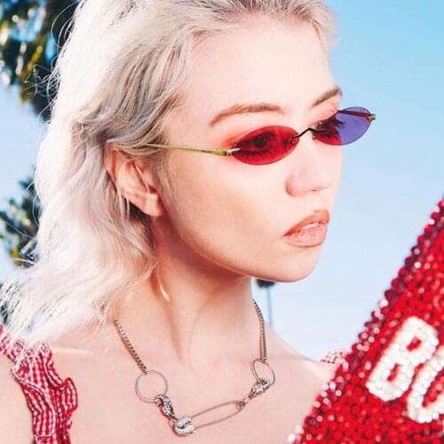 Brand Designer Punk Oval Sunglasses Women Men Vintage Metal Small Rimless Sun Glasses Pink Mirror Goggles Cool Chic Sexy Lunette