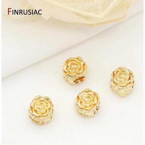 High Quality Brass Metal Plated 14k Real gold Big Hole Flower Shape Beads Accessories DIY Jewelry Making