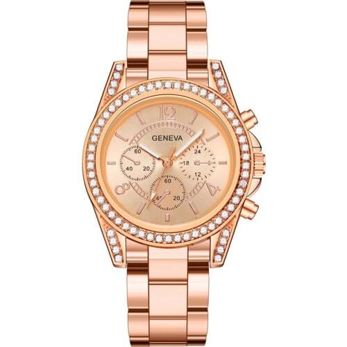 Women Geneva Watches Fashion Luxury Stainless Steel Wristwatches Female Rhinestone Clock Gift Zegarek Damski