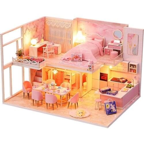 Kids Toys DIY Cottage Assembled Attic Villa House Model Building Kit Blocks Kawaii Dollhouse Creative Birthday Gift For Girl