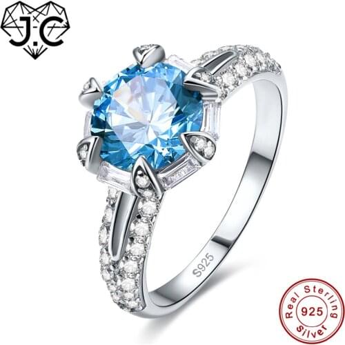 J.C New Vogue Simple Round Cut Rainbow & Blue White Topaz Solid 925 Sterling Silver Ring Size 6 7 8 9 Unisex Lovely Fine Jewelry