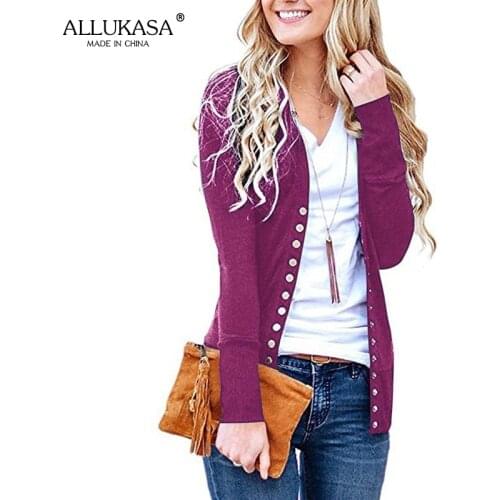Pure color womens cardigan long-sleeved V-neck sweater autumn casual single-breasted cardigan womens thin knitted jacket