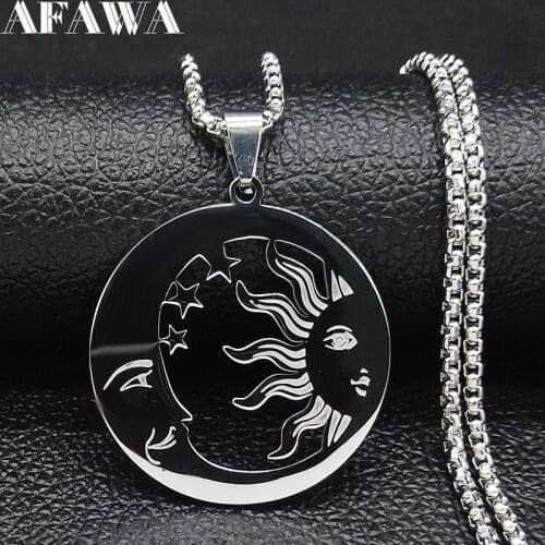 Witchcraft Moon Sun Stainless Steel Statement Necklace Men Silver Color Necklaces Jewerly collar acero inoxidable mujer N611S02