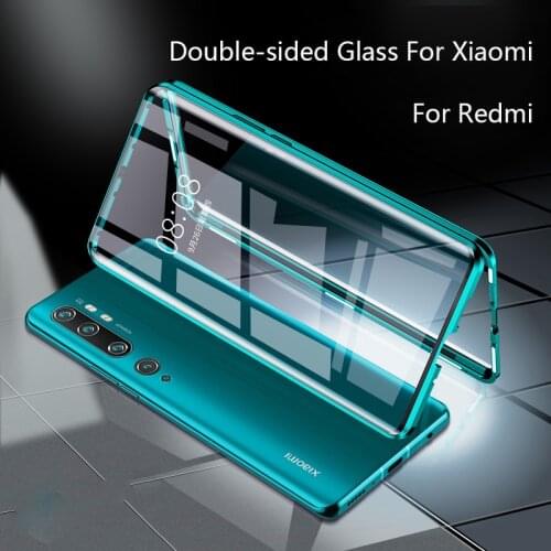 For Xiaomi Redmi Note 10 9 8 7 K20 Pro 8T 9A 8A Mi Note 10 Lite Poco X3NFC F2 Pro 360 Magnetic Metal Double-sided Glass Case