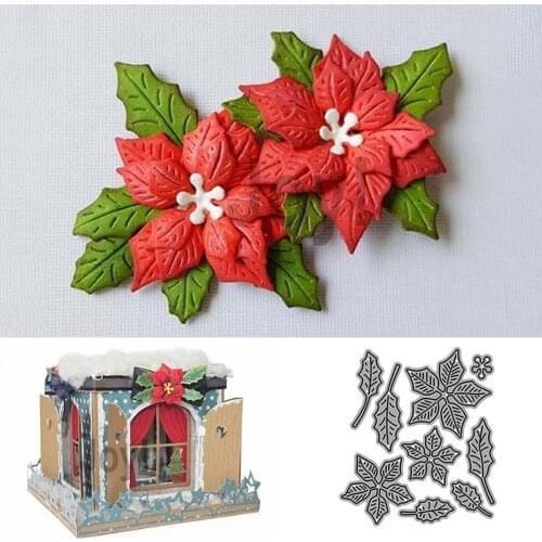 Christmas Flower Metal Cutting Dies Poinsettia Shape Stencil Embossing DIY Craft