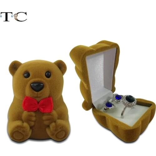 Lovely Bear Heart Tail Rings Box Earrings Box Animal Cartoon Gifts Box Surprise Jewelry Case