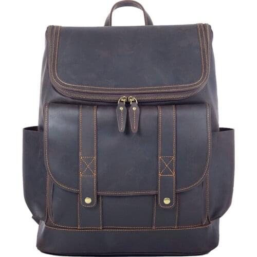 Bag Men Backpack Male Leather Laptop Backpack Computer Travel Bag Large Capacity First Layer Cowhide Retro Crazy Horse Leather