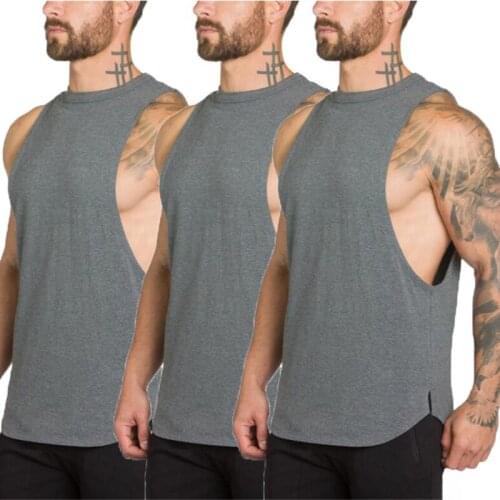 3 Pack Mens Tank Tops Gym Clothing Fitness Vest Solid Sleeveless Shirt Cotton Fashion Man Canotte Bodybuilding Training Singlets