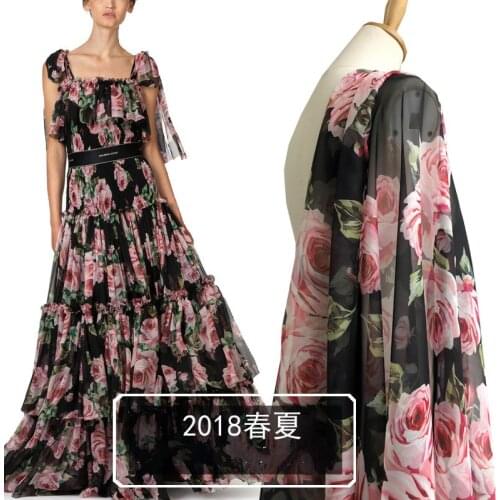 New European and American fashion rose digital printing polyester fabric chiffon floral fabric customization