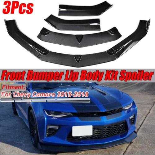 New 3pcs Carbon Fiber Look Car Front Bumper Splitter Lip Deflector Lips Spoiler Diffuser Guard For Chevy For Camaro 2015-2018