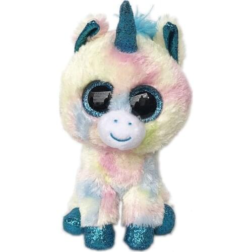 New 6" TY big eyes Beanie Boos Blue unicorn Flash pink 15cm Big Eye Plush Stuffed Animal Collectible Toy Christmas Gift For Kids