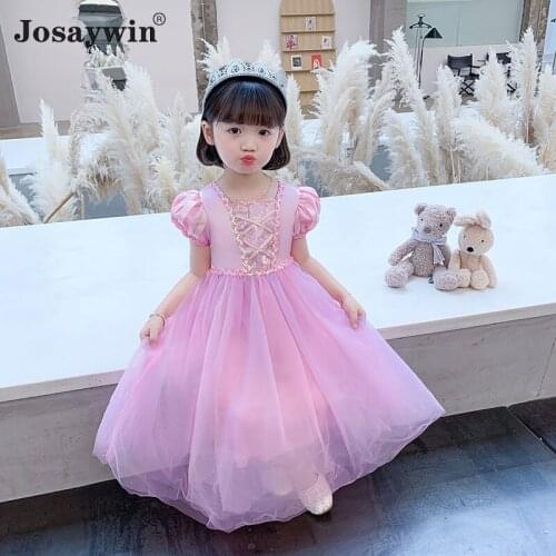 New Style Kids Dress for Girls Pink Long Dresses Vestido Student Birthday Party Princess Girl Dresses Animation Children Clothes