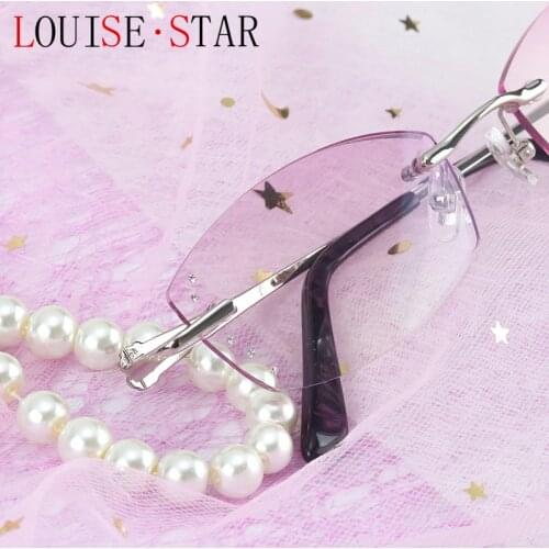 New Anti-blue Reading Reading Glasses Ladies Elegant Diamond-studded Progressive Purple Fashion Net Red Frameless Eye Protection