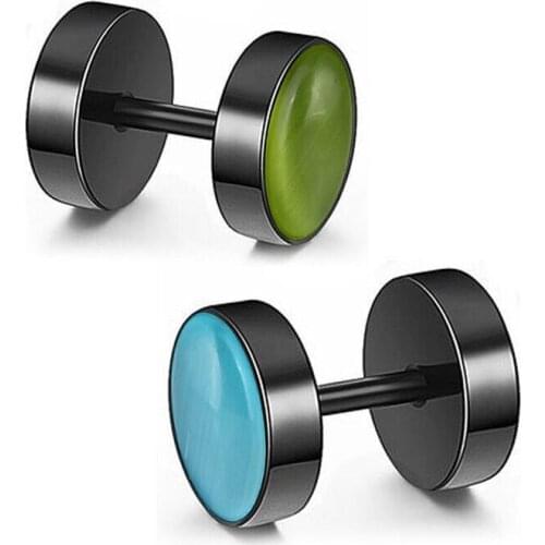 Wholesale Jewelry -- 8mm Cateye Opal Clip Stud Earrings 6 color choices for Men Women