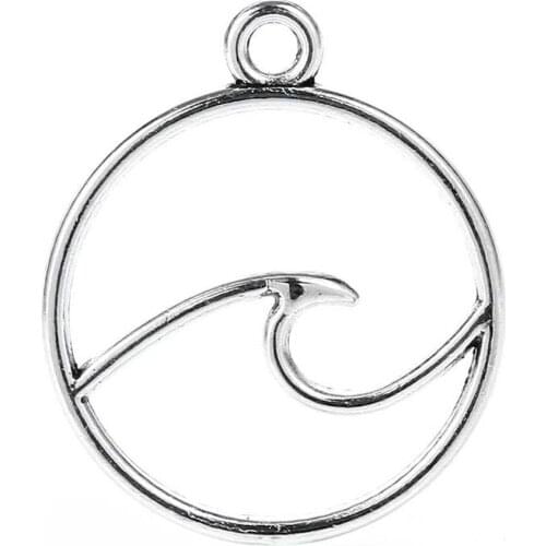 Yamily 25pcs/23*20mm Antique Silver tone Hollow Ocean Wave Round Circle Charms Pendants For Jewelry Making Findings
