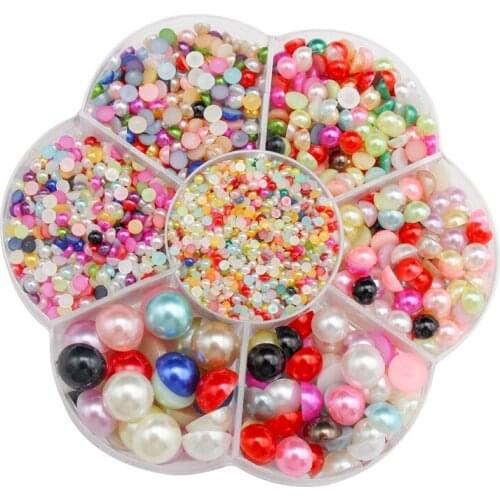 3Boxes=11200pcs 2/3/4/5/6/8/10MM Imitation Pearl Half Round Pearl Flat Back Scrapbook Beads For Scrapbook DIY Jewelry Making