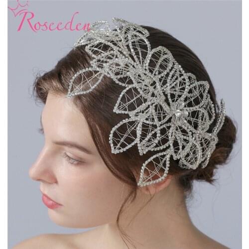 Handmade Floral Bridal Headband Headpiece Rhinestone Brides Bridesmaid Wedding Hair Accessories Jewelry RE4075