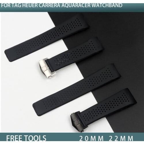 22mm 24mm nature Silicone Black Men Watchband For TAG for HEUER strap Watch Band Sport Bracelet belt Accessories folding buckle
