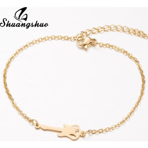 Shuangshuo Gold Stainless Steel Guitar Bracelets For Women Fashion Jewelry Long Chain Charm Bracelet Femme Party Gift