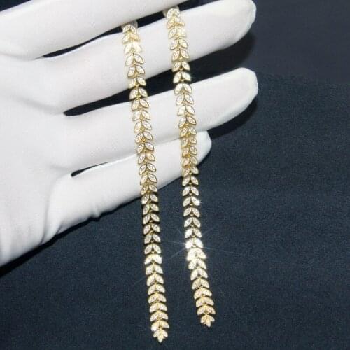 SOELLE High Quality Luxury 925 Sterling Silver Paved Cubic Zirconia Stones Long Palm Leaves Drop Earrings Women Fashion Jewelry