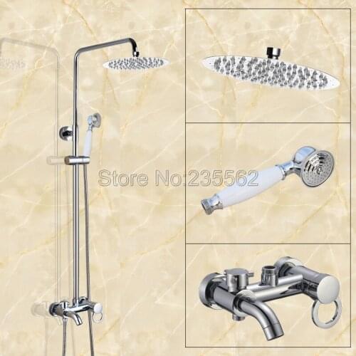 Modern Wall Mounted Chrome Brass Rainfall Bathroom Rain Shower Faucet Set Single Handle Tub Mixer Tap + Hand Shower Spray lcy333