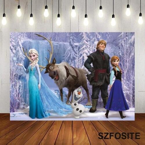 Cartoon Anna Elsa Girl Princess Party Photo Snow Queen Colorful Backdrop Happy Birthday Baby Shower Vinyl Photography Background