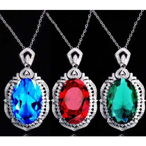 Vintage Necklace Luxury Geometric Exaggeration Jewelry Inlay Big Oval Cube Zirconia S925 Silvery Pendant For Women Wedding Party