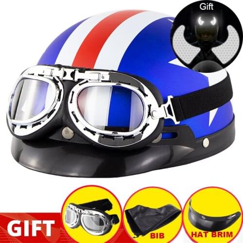 Retro Motorcycle Half Helmet Riding Vintage Cruiser Touring Half Helmets Moto Bicycle Scooter Skating Baseball Cap with Goggles