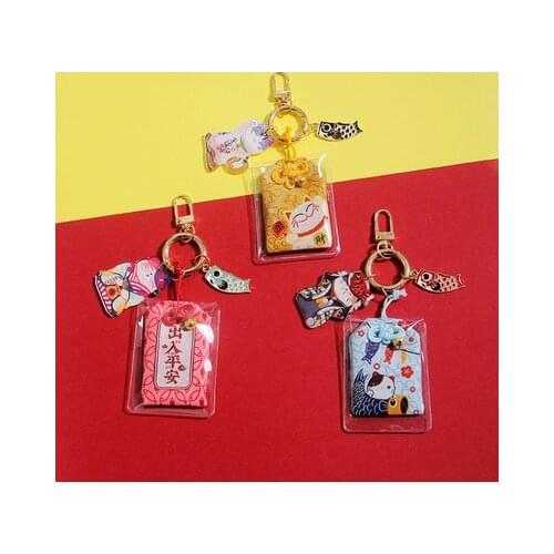 Japanese Traditional Amulet Keychain Talisman Churinga Periapt Maneki Lucky Cat Keyring Best Wish Women Car Bag Ornament Gift