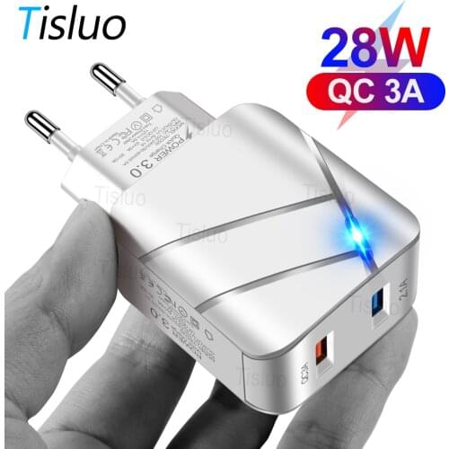 3A USB Charger Quick Charge 3.0 Mobile Phone Chargers For iPhone Samsung Xiaomi Huawei Tablet 2 Port LED Lighting Wall Charger