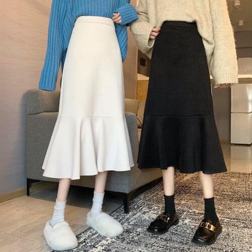 Womens Vintage Clothes Long Skirts Black Harajuku High Waist Streetwear 2021 fall winter Fashion Elastic Preppy Style Midi Skirt