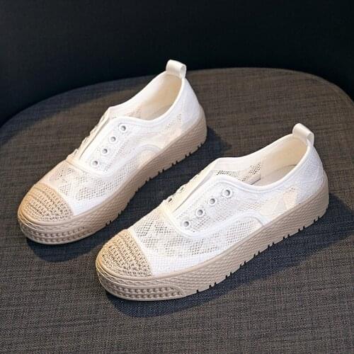 Sexy Lace White Shoes for Women Summer Sneakers Slip On Lazy Shoes 2021 New Female Casual Sneakers Breathable Hallow Shoes