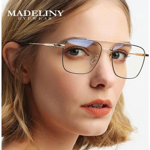 MADELINY Square Optical Glasses Women Myopia Metal Frame Eyeglasses Frames Vintage Spectacles Clear Glasses UV400 MA013