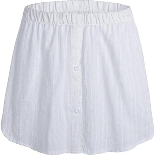 Womens Layering Fake Top Lower Sweep Skirt Extenders White Striped Half Shirt Blouse A-Line False Hem Detachable Underskirt for