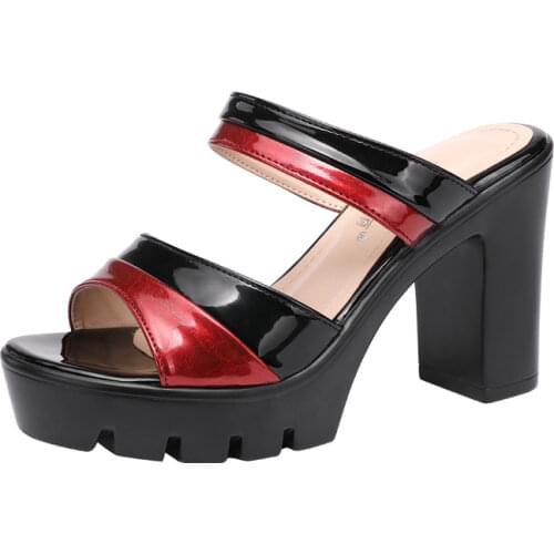 Plus Size 32-43 Peep Toe Mix Color Platform Slides 2021 Summer Elegant High Heels Slippers Women Party Office Footwear