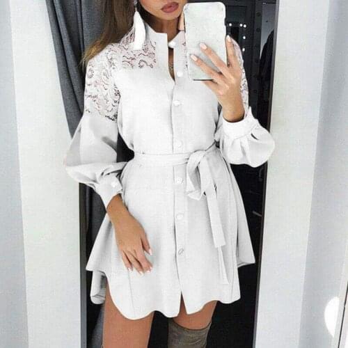 Women 2021 Summer Cotton Linen Lapel Neck Buttoned Belted Side Irregular Mini Dress Office Lady Career Style Dresses Plus Size