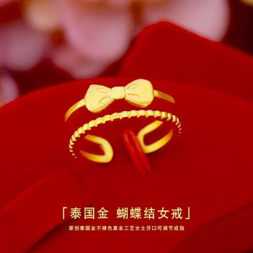 KOREAN FASHION RING 14K GOLD DOUBLE LAYER BOW WOMENS RING YELLOW GOLD WEDDING ENGAGEMENT RING FOR WOMEN STATEMENT JEWELRY GIFTS