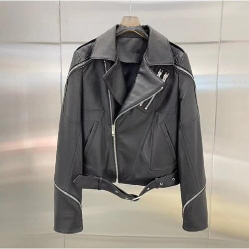 Spring Fashion New And Autumn 2021 Women Coat Short Length Genuine Leather Jacket High Quality Litchi Grain Sheepskin Overcoat