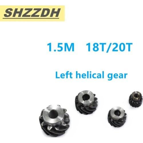 1PCS 45 degree left-hand helical gear 1.5M 18/20T inner hole 8/10/12/14/15mm can replace bevel gear 90 degree drive CNC
