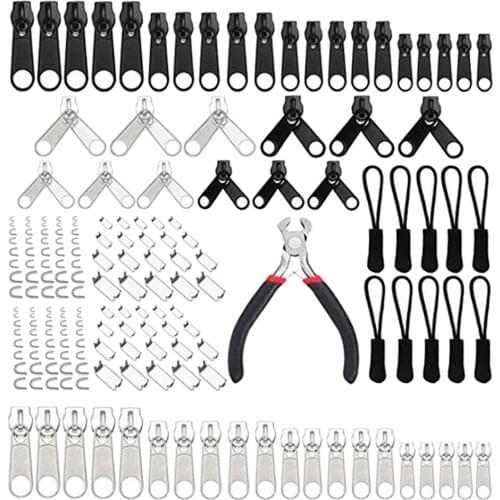 183Pcs Replacement Zipper Repair Fixer Kit Metal Head Install Pliers for Home DIY Projects, DIY Jacket, Tent, Luggage, Backpacks