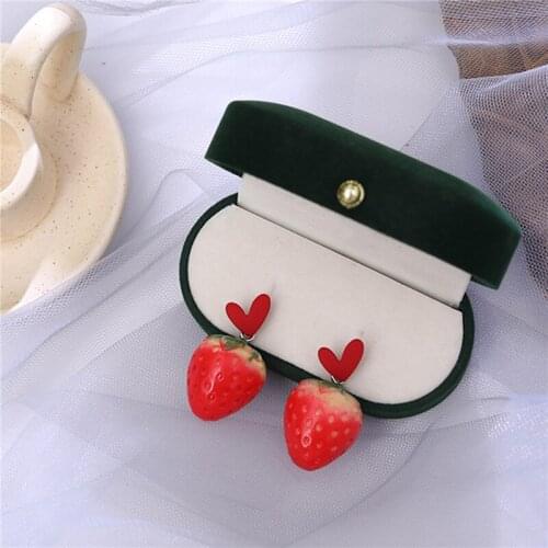 2021 New Korean Fashion Strawberry Stud Earrings For Women Red Fruit Design Heart Kpop Cute Girl Simple Earrings Jewelry