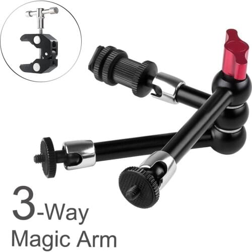 3 Way Adjustable Articulating Metal Magic Arm Super Clamp for Flash LCD Monitor DSLR Video Camera Photography Props Accessories
