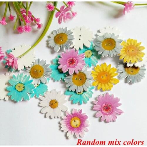 30PCs 35mm Mix 2 Holes Natural Wooden Buttons Large chrysanthemum Scrapbooking Decorative Sewing Accessories For Craft Painting
